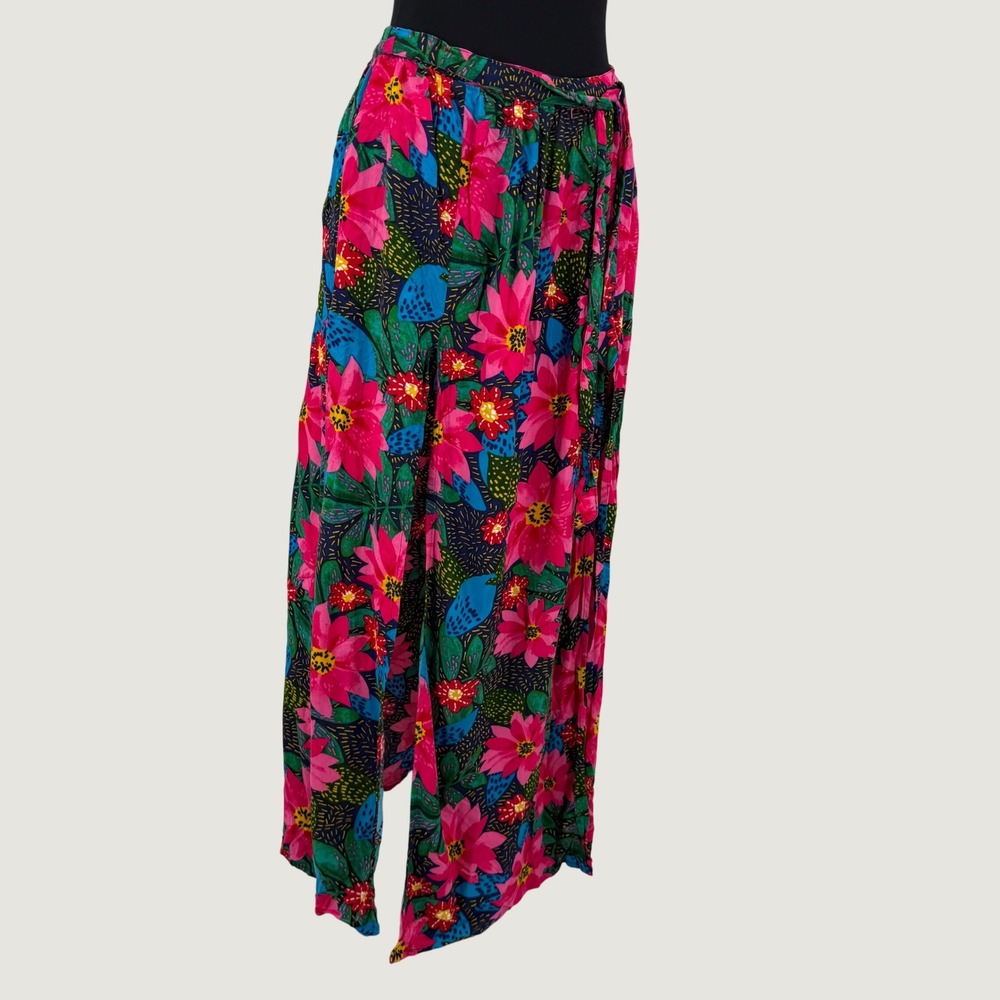 Patrons of Peace Floral Maxi Skirt Pink Blue Tropical High Belt Womens Medium - Picture 7 of 15